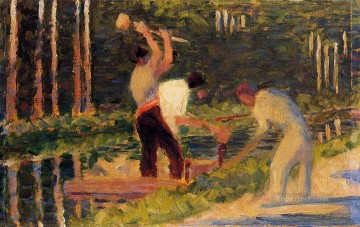 ジョルジュ・スーラ Painting - 杭を打つ男たち 1883